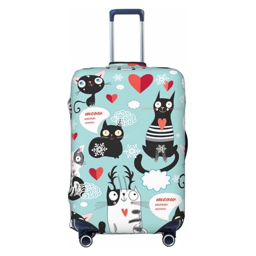 Black And White Cats Print Luggage Suitcase Cover Protector Luggage Washable Covers With Concealed Zipper