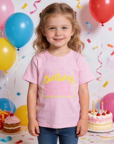 Cozkkidx 5th Birthday Girl Shirts 5 Years Old Soft Cotton T-Shirt Cute Funny Birthday Short Sleeve Tee Shirts Top Pink 5-6t