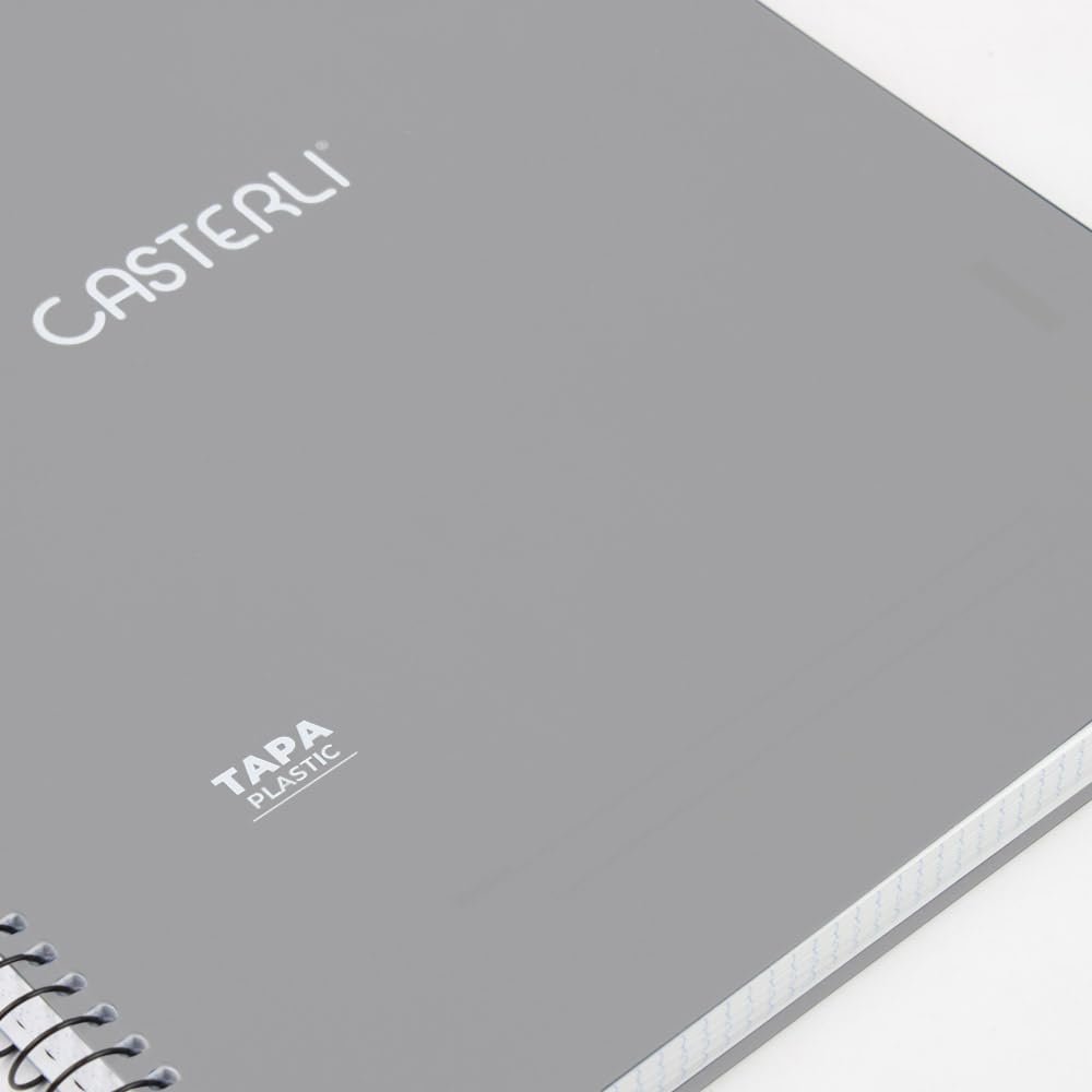 Casterli Cuaderno A4 con Espiral, Tapa Plástica Translúcido, Papel 90g Cuadriculado – Resistente y Profesional (8, Surt-2)
