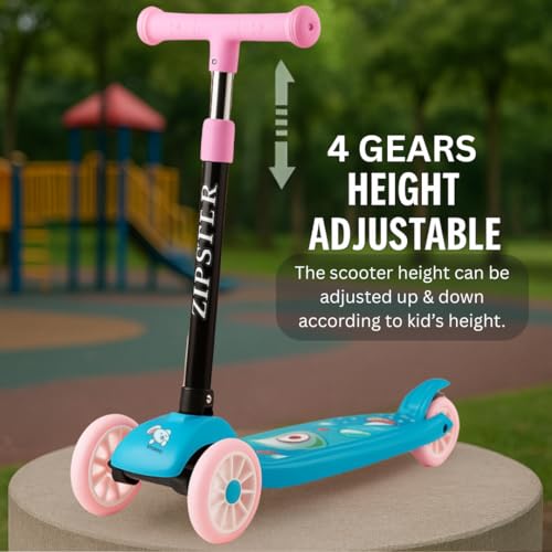 Storio Zipster Foldable Kick Scooter for Kids | Skating Cycle Style Scooter with Adjustable Handle & Foldable Design | Lightweight Ride-On Toy for Boys & Girls - Pink & Blue - Image 2 thumbnail