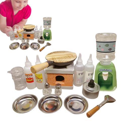 Juego de mini cocina real – Utensilios de cocina reales para niños | Mini quemador de estufa, herramientas de cocina de alimentos, botellas de condimento, para cocinar platos