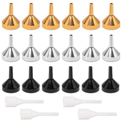 18 pcs Small Metal Funnels with 4 Pack Mini Pipette,Multi-Colour Tiny Funnels Set for Filling Small Bottles and Containers,Essential Oils, Perfume,Liquid (Multicolor Series)