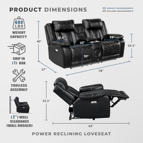 Image of Lexicon Wall Hugger Power Double Reclining Loveseat with Console, Black