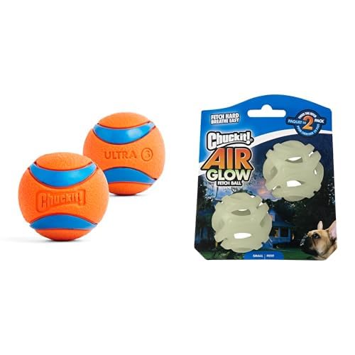 Chuckit Small Dog Fetch Bundle Ultra Ball 2-inch Rubber 2-Pack Air Glow Ball 2-inch 2-Pack for Dogs 0-20