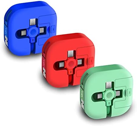 3 Pack Three in One Charging Cable Cord. 3 in 1 Charging Cable Retractable. Phone Holder, USB Cable Fast Charger. Compatible Type-C, Micro USB, Compatible with Phone, Android, Tablet (Blue+Red+Green)