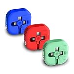 3 Pcs Retractable 3-in-1 USB Charging Cable, 3.28ft USB A to USB-C/Micro USB/Apple Device Interface, Fast Charging & Data Sync, Compatible with iPhone/Android/Tablet (Blue+Green+Red)