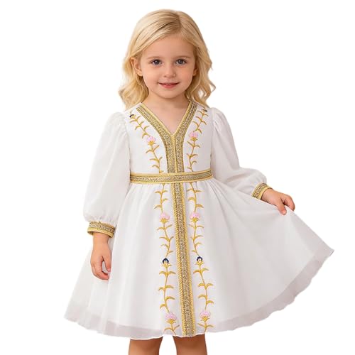 Vestido de noche largo para niñas con bordados dorados de gala elegante