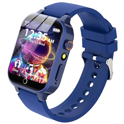 Kids Smart Watch for Boys Girls with 14 Puzzle Games, 20+ Sport Modes, HD Touchscreen Camera, Video, Music, Counter, Pedometer, Flashlight,Alarm Educational Toy for 4-12Y Birthday Gifts (Blue-2)