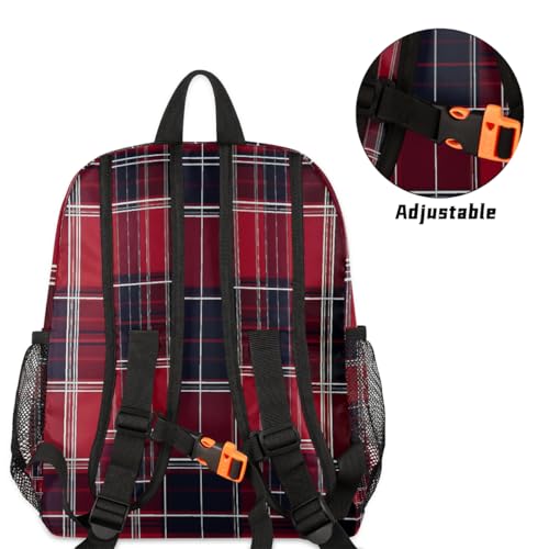 Toddler Backpack Classic Red Blue Tartan Plaid Kids Bacpack for Boys Girls Kindergarden Preschool Bag Lightweight Small Travel Rucksack Bag with Bottle Holder4
