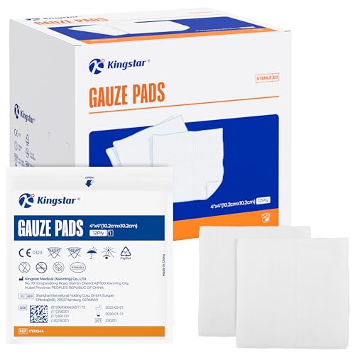 Image of 100 Pack Sterile Gauze Pads 4x4 Inch 12-Ply, 100% Cotton Large Gauze Sponges for Wound Care, Highly Absorbent Bulk Hospital-Grade First Aid & Surgical Dressing