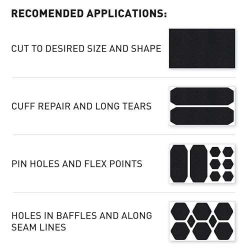 Image of GEAR AID Tenacious Tape Repair Patches - Peel-and-Stick Nylon Gear Patches for Jackets, Tents, Sleeping Bags, Backpacks, and Outdoor Gear - Fix Rips, Tears, and Holes, 19 Various Sizes, Black