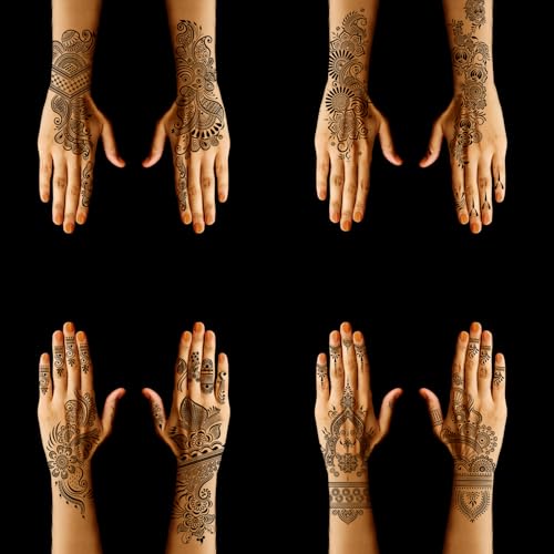 Henna Stencils 9 Sheet Henna Tattoo Kit, Reusable Henna Stickers for Hand Forearm Indian Arabian Self Adhesive Tattoo Templates