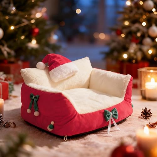 Sofá para gatos contra el frío del suelo con silla de dormir mullida estilo Papá Noel 4