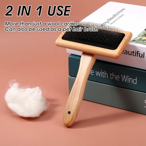 Image of Wool Carders Wooden Hand Carders, Wool Combing Brush for Needle Felting Supplies, Pet Grooming, Blanket and Craft Projects, Medium Varnish Style Carder Needles Brush, Manual Carder Brown