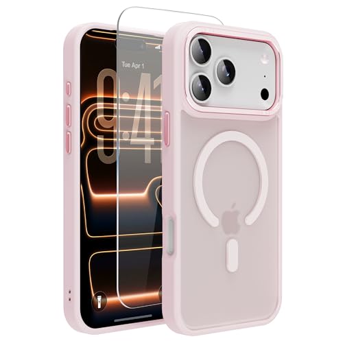 Image of Magnetic for iPhone 17 Pro Max Phone Case, [Compatible with MagSafe], Screen Protector X1, [Military Grade Drop Protection],Matte Finish,Slim,Shockproof,Protective (Pink, iPhone 17 PRO max)