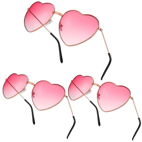 3 Paar Herz Party Brillen,Weinsamkeit Hippie Gläser, Retro Party Sonnenbrille, Hippie Herzförmige Brille,60er 70er 80er 90er jahre Outfit Damen Accessoires, Kleid Accessoires