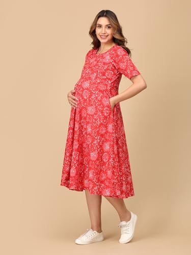 Image of The Mom Store Maternity and Nursing Dress | Pre and Post Pregnancy Dress | Zipper /Button Opening | Causal Wear | Trendy Stylish Causal Dresses for New Moms