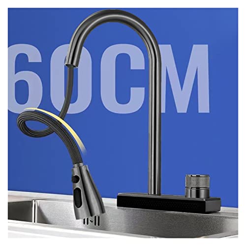 Robinet cascade de cuisine gris avec 4 modes de jet d'eau