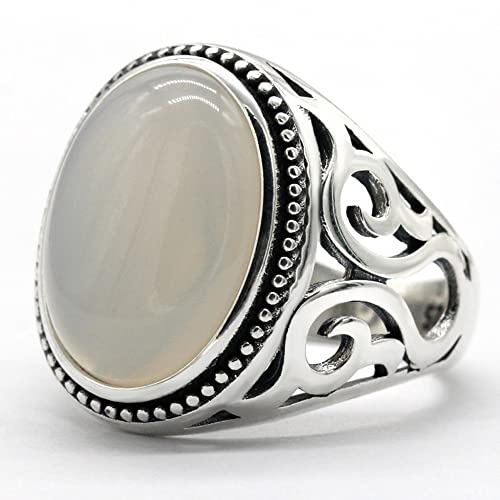 Solid 925 Sterling Silver Men's Rings White Onyx Stone Men's Punk Rings High Jewelry Turkish Style3