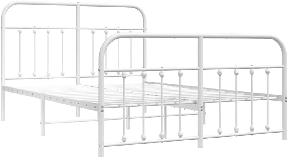 White Powder-Coated Steel Bed Frame 55.9x77.2x39.4 in Sturdy Heavy-Duty Platform Foundation for Bedroom Mattress-Support with Easy Assembly and Under-Bed Storage