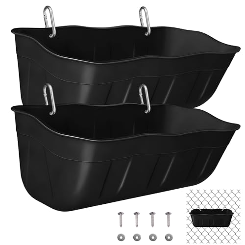 DallerSoode Chicken Feeder Waterer Hanging Goat Feeders Feed Trough 3.5 Quart 2 Pack Hanging Fence Feed Trough for Poultry Livestock Black