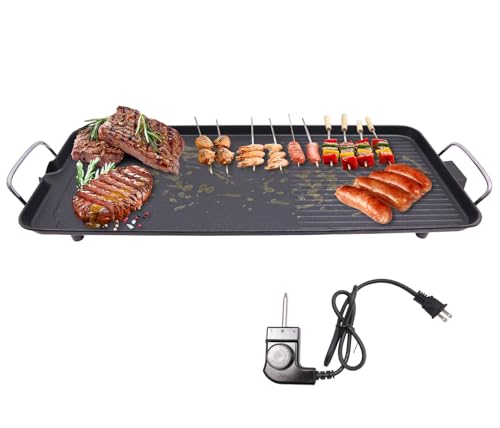 ZERNEIL Indoor Outdoor Grill, 1500W 110V Electric Barbecue Grill, 26.77×11.02in Electric Grill Griddle with Handles, Adjustable Temperature, Countertop Griddle for Outdoor Camping Backyard