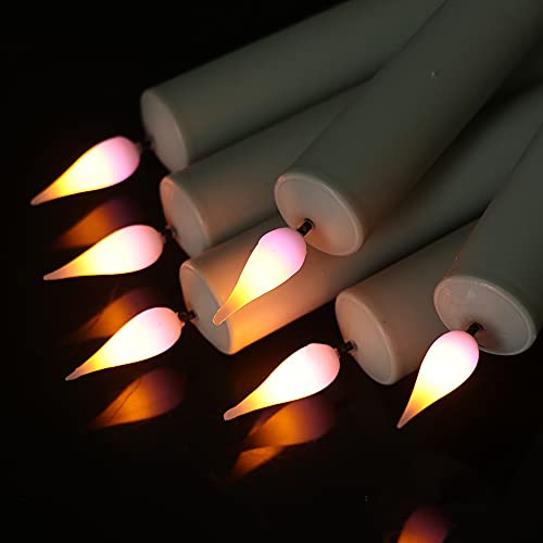Image of Flameless Taper Window Candles with Remote and Timer, 11 Inches Battery Operated 3D Wick with Purple Yellow Light Ivory Candles, 6 Pcs Silver Plastic Holder and Suction Cups Included, Christmas Decor