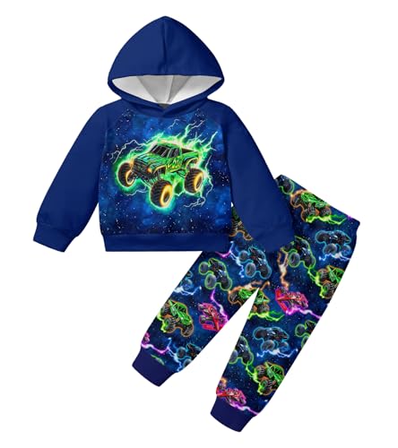 uideazone 2-6T Toddler Boys Hoodie Pant Sets Sweatsuit Color Block Hooded Sweatshirt Jogger Set 2 Piece Outfits for Kids