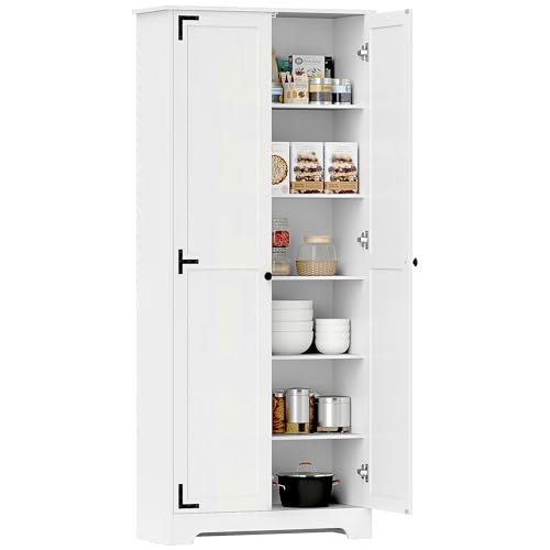 HOMCOM-72-Tall-Farmhouse-Storage-Cabinet-Freestanding-Kitchen-Pantry-Cabinet-with-Adjustable-Shelves-and-Recessed-Doors-White HOMCOM 72 Tall Farmhouse Storage Cabinet Freestanding Kitchen Pantry Cabinet with Adjustable Shelves and Recessed Doors White