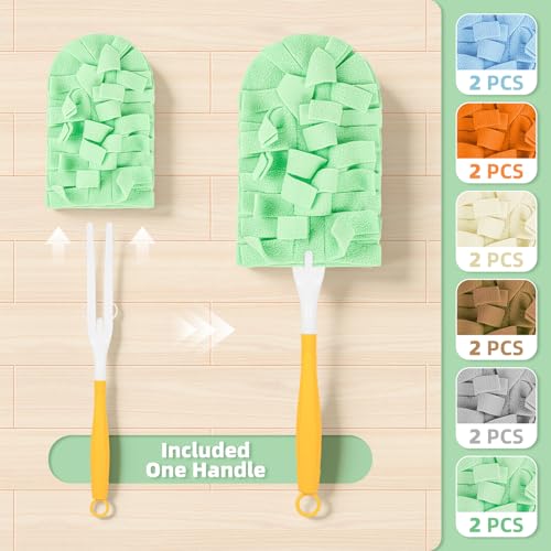 Image of 12 PCS Fleece Reusable Duster Refills Compatible with Swiffer Handle, Washable Heavy Duty Duster Pads for Fan, Window, Furniture, Car, 360 Cleaning Cloths Include 1 Handle, Morandi Colors