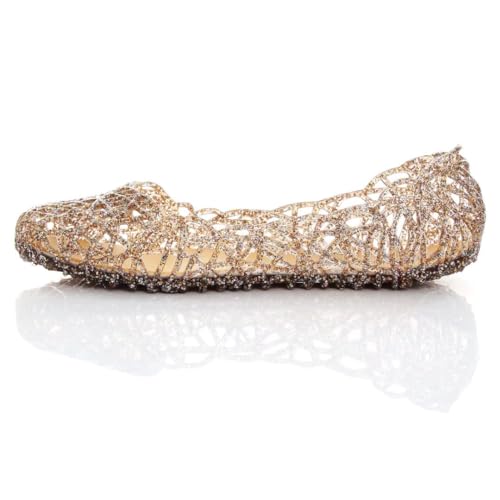Image of Stunner Women Beach Jelly Shoes Slip On Crystal Summer Hollow Ballet Flats | Summer Cool PVC Breathable Outdoor Indoor Dressy Flat Sandals for Holiday Shopping Spa Swimming Pool