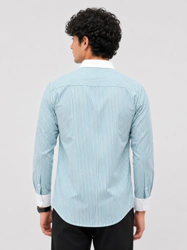 Image of Men's Striped Casual Shirt | White Collar & White Cuff Design | Full Sleeve Cotton Blend Shirt for Men | Slim Fit Stylish Casual Wear