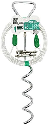 Petest 16 Inch Spiral Stake with 15ft Reflective Tie-Out Cable for Medium Dogs Up to 60 Pounds