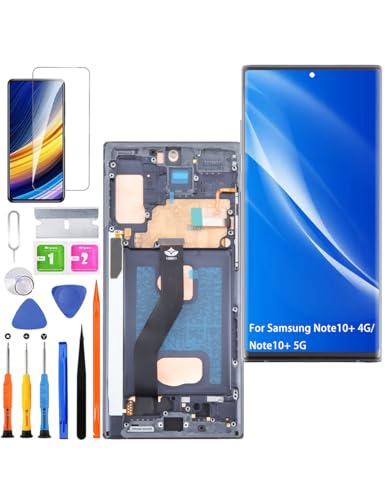 Display für Samsung Galaxy Note 10+ Plus 4G/5G LCD Bildschirm Ersatz TFT ,N975F N975U Display Bildschirm Touch Assembly Reparaturteile Kit(Schwarz mit Rahmen,Ohne Fingerabdruck,Not Curved Screen)