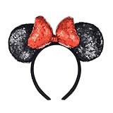 A Miaow 3D Black Mouse Sequin Ears Headband MM Glitter Butterfly Hair Clasp Park Supply Adults Women Photo Accessory (Black and Red)