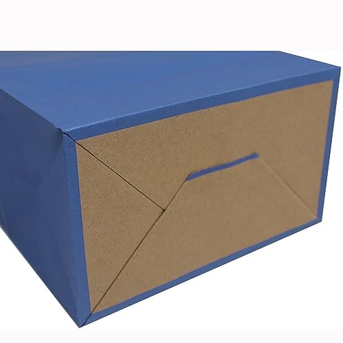 Image of Small Blue Kraft Paper Bags with Handles Bulk, Bagmad Gift Bags 5.25x3.25x8 inch 100 Pcs Pack, Craft Grocery Shopping Retail Party Wedding Bags Sacks (Blue, 100pcs)
