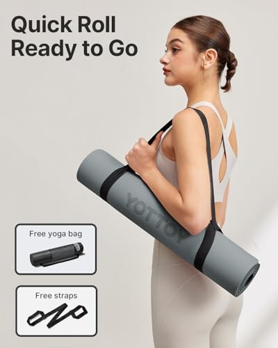 Image of Yoga Mat,Non-Slip TPE Exercise Mat(1 /4 Inch) for Pilates, Fitness & Barefoot Workouts, Home Gym Studio with Strap & Bag