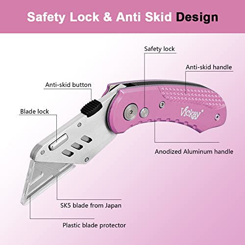 35Pack Utility Knife Blades + Purple Box Cutter Knife, Afety Axis Lock Design Razor Knife, Sk5 Steel Heavy Duty Box Cutter Replacement Blades With Plastic Case，Standard Size Razor Blades For Most Stan #TOP3
