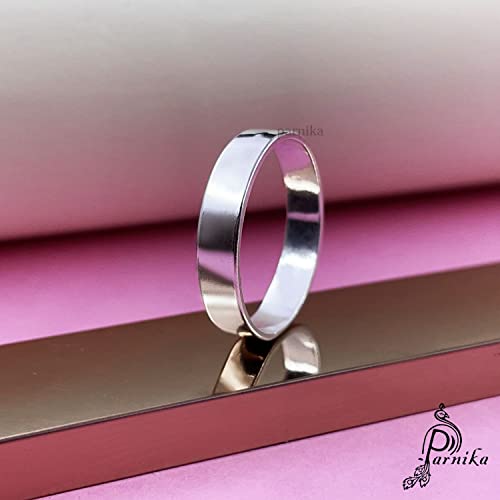 Image of Parnika Wedding Band Regular Casual Wear Unisex Band Silver Finger Ring in Pure 92.5 Sterling Silver | With Certificate of Authenticity | Gift for him her | Chandi Ring | Thumb Ring |