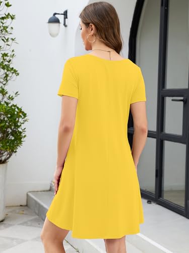 Image of KORSIS Women's Dresses Summer Casual T-Shirt Short Sleeve Criss Cross V Neck Swing Beach Vacation Sundress Dress with Pockets