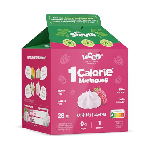LoCCo Merengues Sin Azúcar 1 kcal Frambuesa - Snack Keto Bajo en Calorías con Stevia, Low Carb, Rico en Proteínas y Fibra, Dulces Aptos para Diabéticos