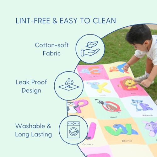 Image of Alphabet Print Picnic Mat - 1.4m x 1.4m | Yoga & Kids mat | Non Toxic| Waterproof, Foldable & Lightweight Outdoor & Indoor Mat | Easy to Carry, Clean & Ideal for Park Beach Camping