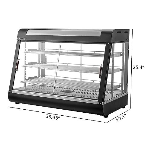 Rovsun 35" Pizza Warmer Food Warmer Display, 3-Tier Electric Food Warmer Commercial Countertop W/Led Lighting Adjustable Removable Shelves Glass Door, Pastry Display Case For Buffet Restaurant 1500W #TOP5
