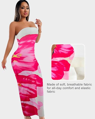 Image of Sliot Floral Print Strapless Bodycon Maxi Dress - Sexy Summer Beach Dress for Women, Tropical Vacation Sundress, Club Party