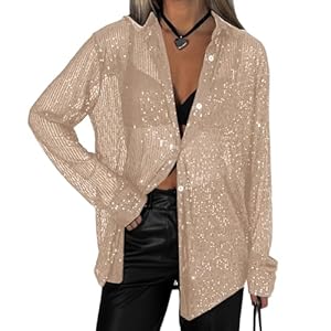 Cupitidu Champagner Pailletten-Bluse mit Reverskragen