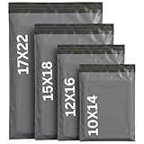 LIVERPOOL ENTERPRISES LTD 60 Mixed Grey Parcel Bags – Tamper-Proof Self-Seal Mailing & Postage Bag for Shipping, Packaging & Delivery – 4 Assorted Sizes 15 of Each (XS to Large)