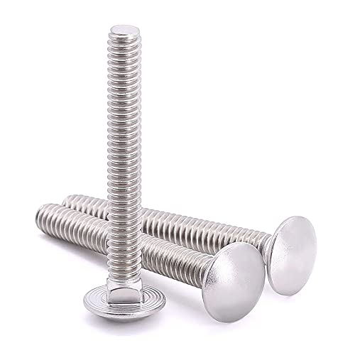 Image of M8-1.25 x 80mm (8 Sets) Carriage Bolt DIN603 with Hex Nut DIN934, Full Coarse Thread, 304 Stainless Steel 18-8, Round Head Square Neck Screws Coach Bolt
