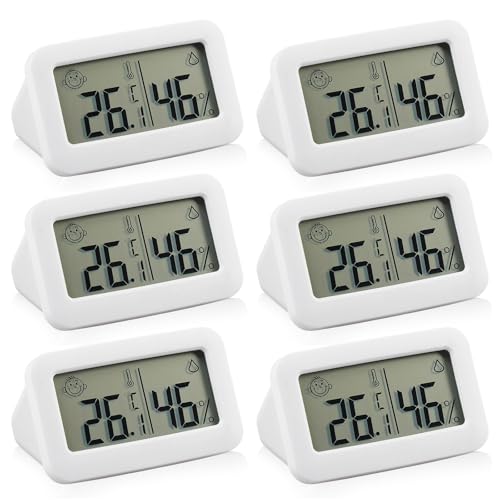 Lot de 6 thermomètres numériques pour l'intérieur - Avec indicateur Smiley - Pour chambre de bébé, salon, bureau, etc. - Blanc