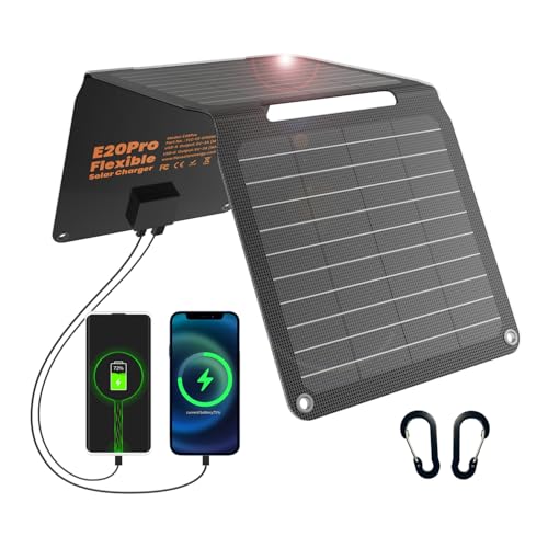 [Upgraded] FlexSolar 20W Portable Solar Panel, High Efficiency ETFE Foldable Panels with 5V USB A/USB C Ports, IP67 Waterproof Power Emergency Solar Charger for Phone Power Bank Camping Backpacking