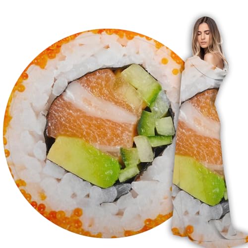 Sushi Funny Blanket Novelty Throws Soft Cozy Cute Flannel Round for Nap, Home Decor, Party. Kids Child Gift 59 Inches